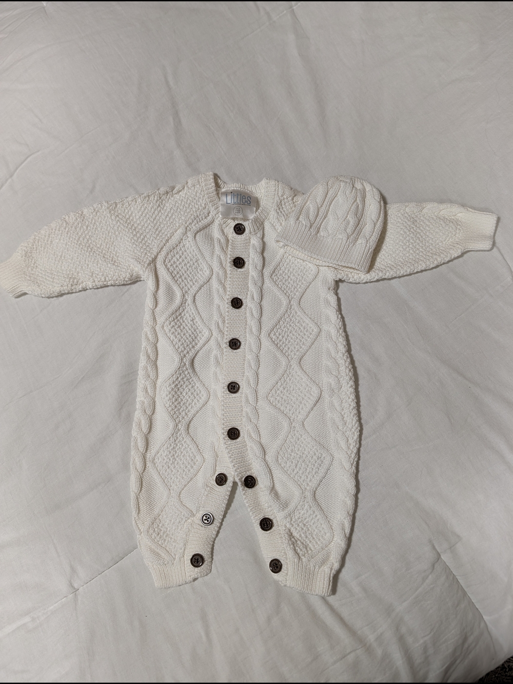 Unbranded Ivory Cable Knit Baby Matching Set with Hat